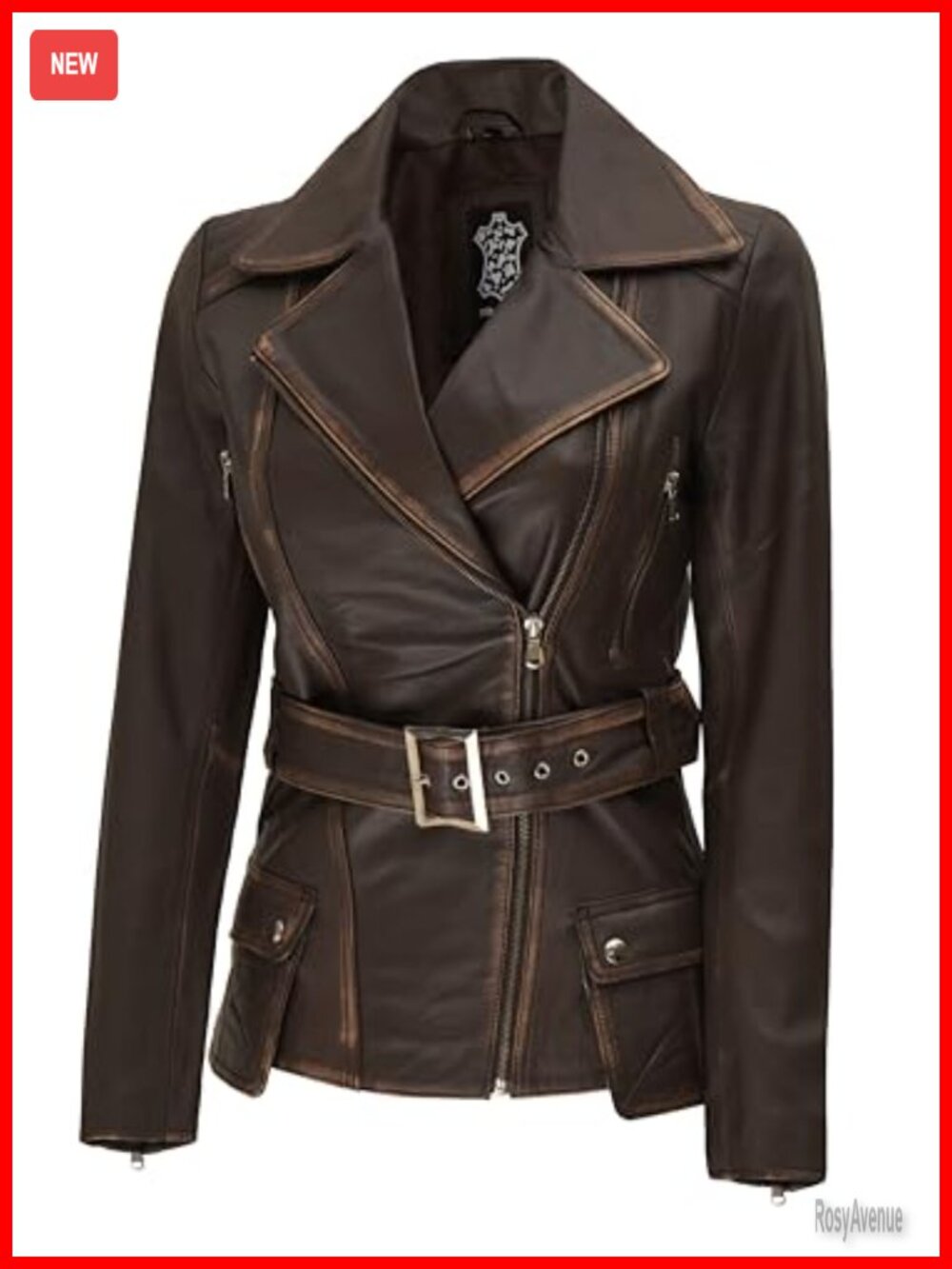 Lambskin Leather Jacket Asymmetrical Belted Moto Style Women's Outerwear